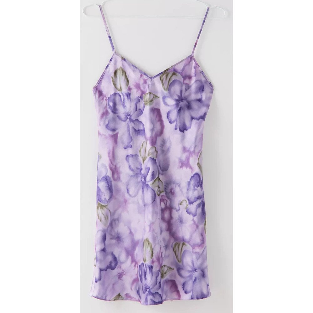 Y2k Slip Dress M Purple Floral Satin Chemise Fairy Whimsigoth Fairygoth Vtg 90's - Picture 3 of 7